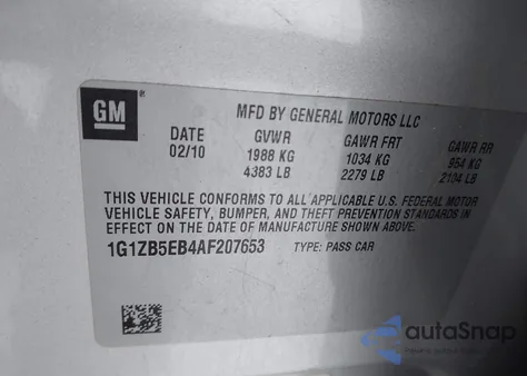 2010 Chevrolet Malibu Ls z USA, uszkodzony, nr VIN 1G1ZB5EB4AF207653